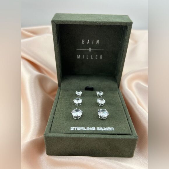 Bain x Miller Sterling Silver Stud Earrings Set (3 Pairs) - Picture 5 of 6